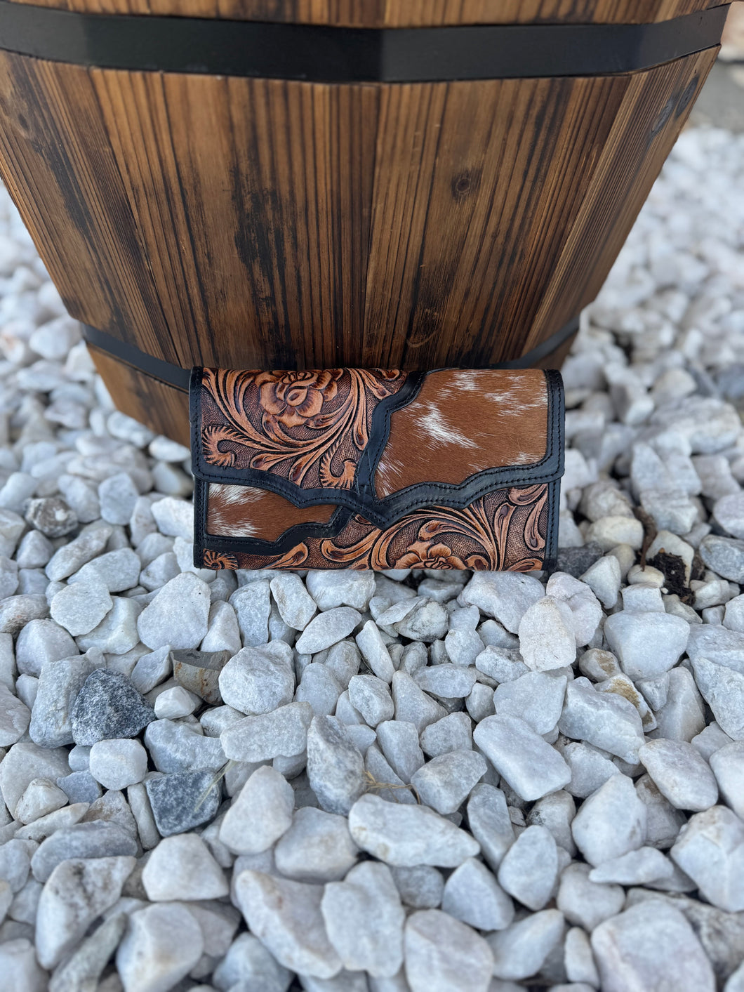 Tooled leather cowhide wallet