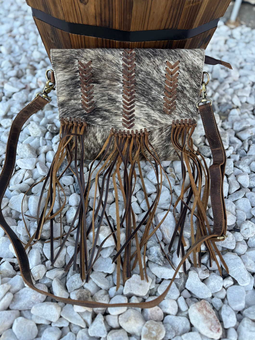 Cowhide fringe crossbody