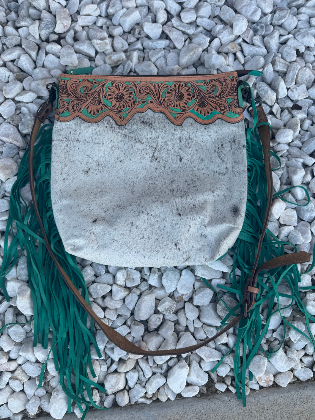 Cowhide fringe crossbody