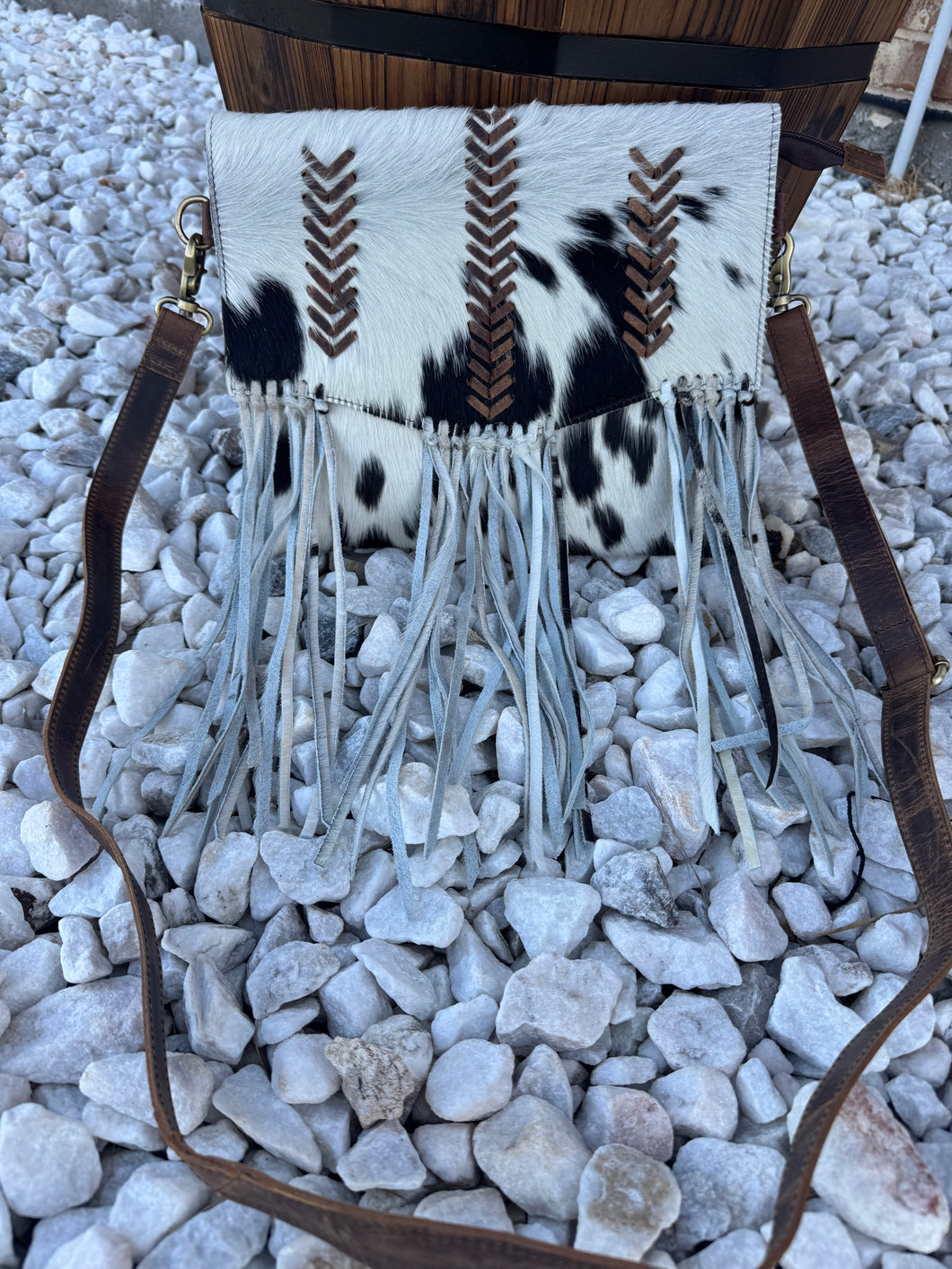 Cowhide fringe crossbody