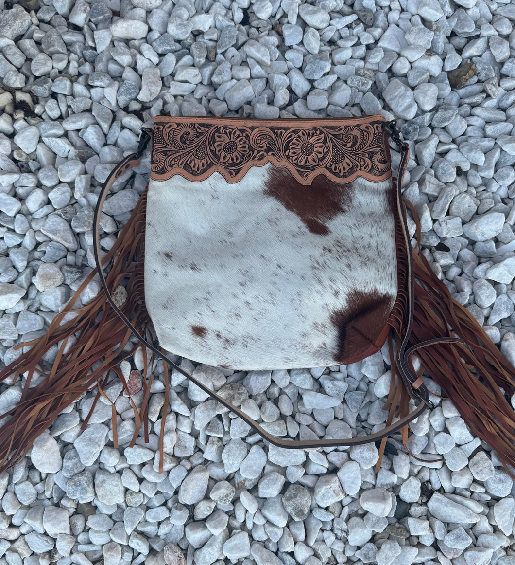 Cowhide fringe crossbody
