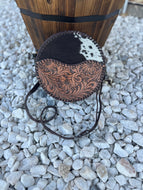 Tooled leather cowhide canteen bag