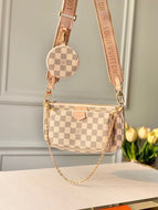 Checkered L V pink strap