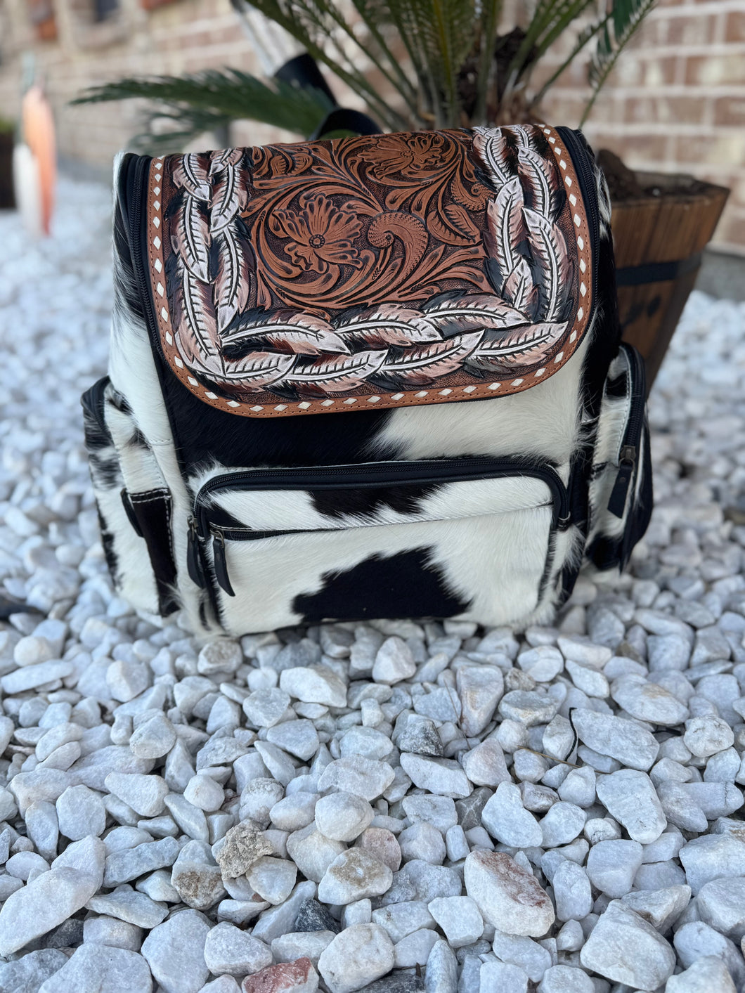 Tooled Cowhide backpack/diaper bag