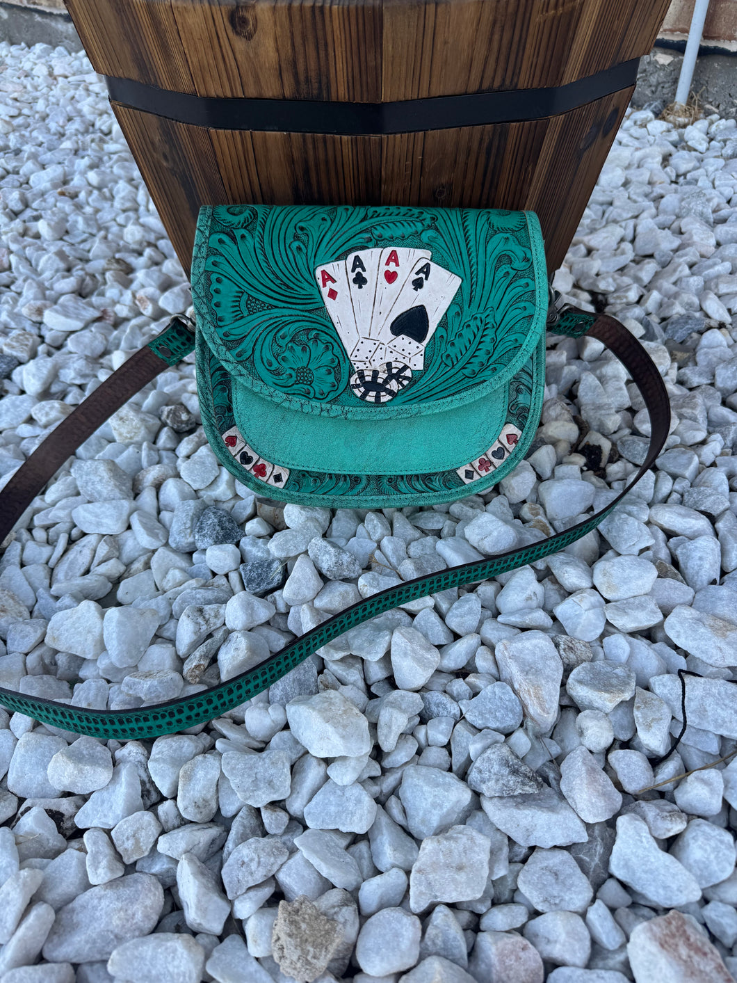 Turquoise Tooled leather crossbody